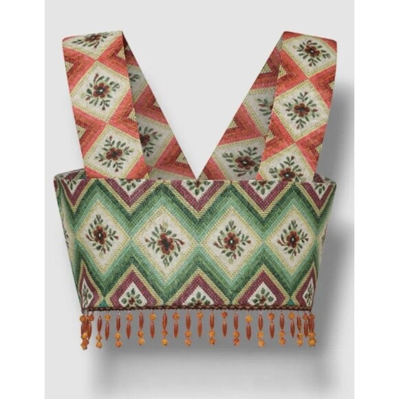 Autumn Adeigbo Beaded Woven Diamond Soraya Top NWT Size 2 - Picture 3 of 12